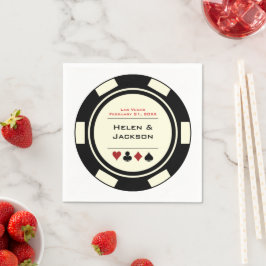 Las Vegas Wedding Black Cream White Poker Chip Servet