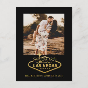 Las Vegas Wedding Black Gold Foto Save the Date Aankondigingskaart