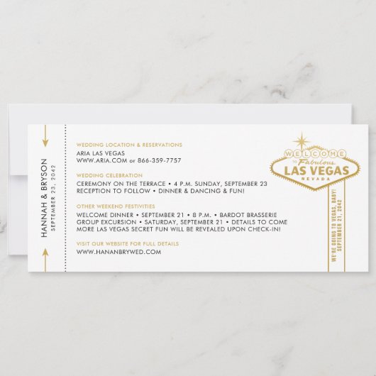 Las Vegas Wedding Boarding Pass Save the Date Kaar Aankondiging (Achterkant)