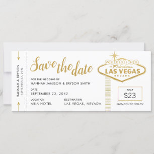 Las Vegas Wedding Boarding Pass Save the Date Kaar Aankondiging