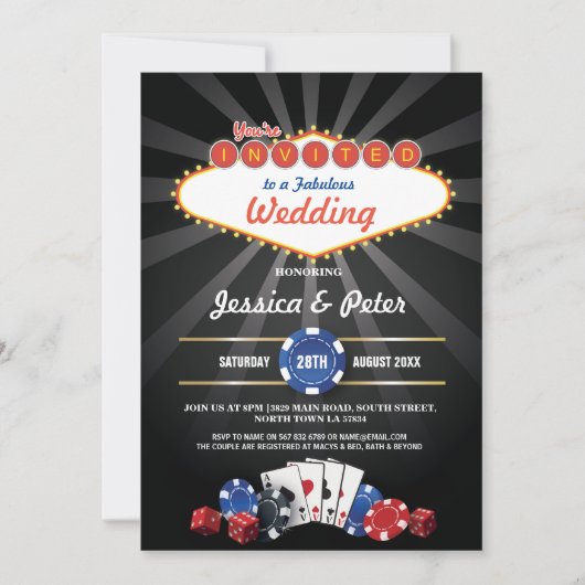 Las Vegas Wedding Casino Dice Party Uitnodigen Kaart (Voorkant)