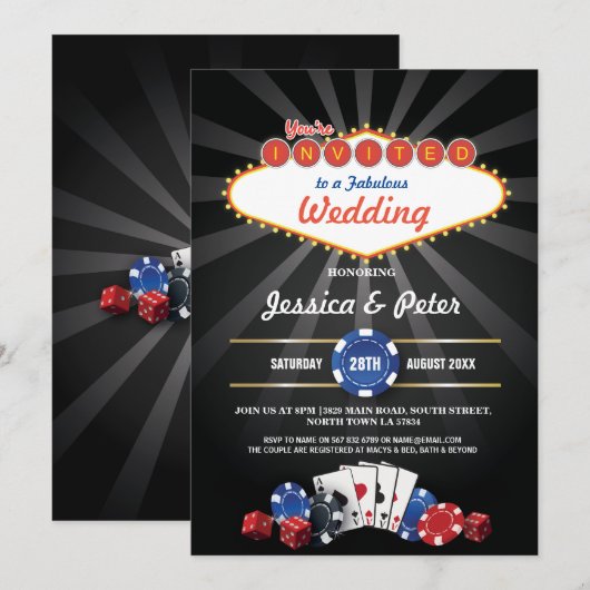 Las Vegas Wedding Casino Dice Party Uitnodigen Kaart (Voorkant / Achterkant)