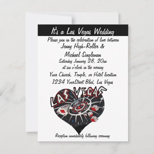 Las Vegas Wedding Contemmodern Zwart-wit hart Kaart (Voorkant)