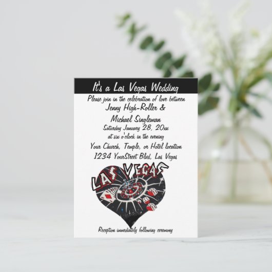 Las Vegas Wedding Contemmodern Zwart-wit hart Kaart (Staand voorkant)