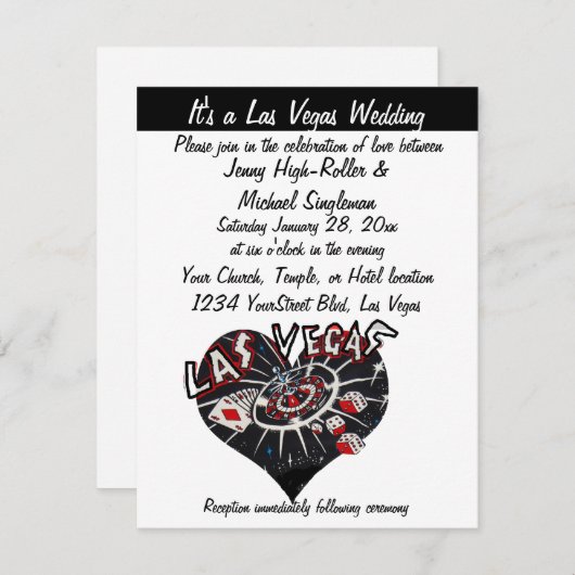 Las Vegas Wedding Contemmodern Zwart-wit hart Kaart (Voorkant / Achterkant)