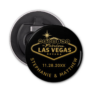 Las Vegas Wedding Date Favor Magnetic Button Flesopener