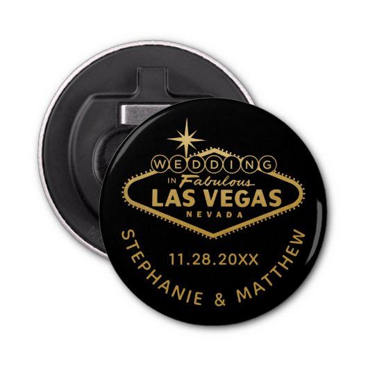 Las Vegas Wedding Date Favor Magnetic Button Flesopener (Voorkant)
