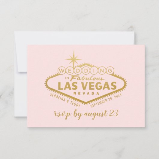 Las Vegas Wedding Elegant Pink Gold RSVP Kaartje (Voorkant)