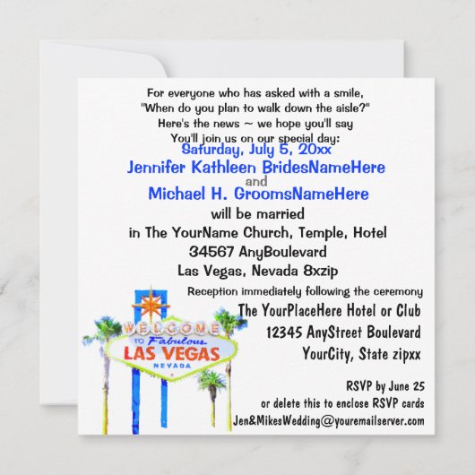 Las Vegas Wedding Fireworks Kaart (Achterkant)