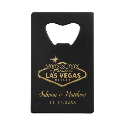 Las Vegas Wedding Gold en Black Creditkaart Flessenopener (Voorkant)