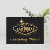 Las Vegas Wedding Invitation 2 Sides Black Gold Kaart (Staand voorkant)