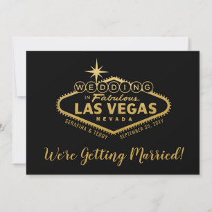 Las Vegas Wedding Invitation 2 Sides Black Gold Kaart
