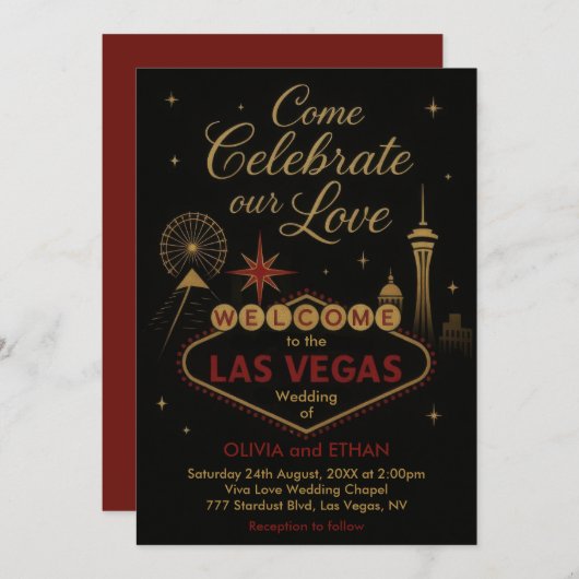 Las Vegas Wedding Invitation Kaart (Voorkant / Achterkant)