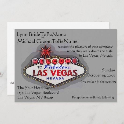 Las Vegas Wedding Invite Silver Gray Kaart (Voorkant / Achterkant)