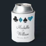 Las Vegas Wedding Koelbox Favor in Turquoise Blikjeskoeler<br><div class="desc">Deze witte koelboxxen zijn het ideale voordeel voor uw gasten of cadeau aan uw bruidsfeestje. Ze hebben een klassiek Las Vegas-motief van faux turquoise glitter-kaartpakken en twee zijden met veel aanpasbare tekst. Markeer je speciale dag met de bruid- en bruidenamen, de trouwdatum en een bericht van bedankt voor je gasten....</div>