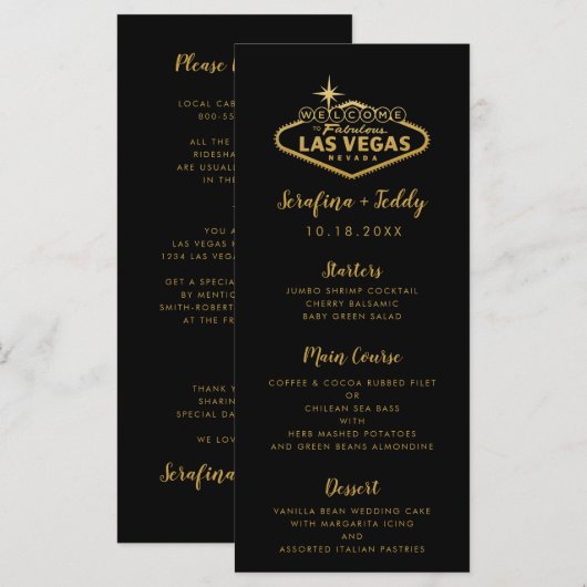 Las Vegas Wedding Menu Gold Black (Voorkant / Achterkant)