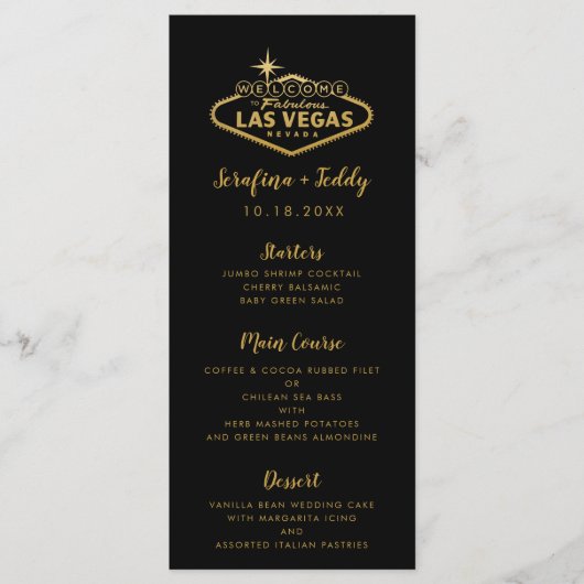 Las Vegas Wedding Menu Gold Black (Voorkant)