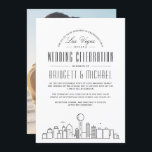 Las Vegas Wedding | Moderne Deco Skyline Kaart<br><div class="desc">Maak een indruk en opwinden uw toekomstige bruiloft gasten die zal reizen van heinde en verre voor uw huwelijksceremonie! Deze leuke en formele uitnodiging zet een hoogtepunt op de prachtige bestemming stad van Las Vegas, Nevada. Het beschikt over een moderne deco-stijl illustratie van de skyline van de stad rust naar...</div>