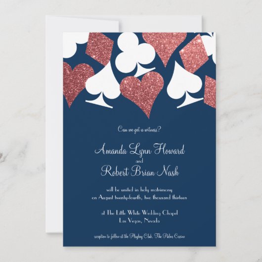 Las Vegas Wedding Navy met Roos Gold Glitter Kaart (Voorkant)