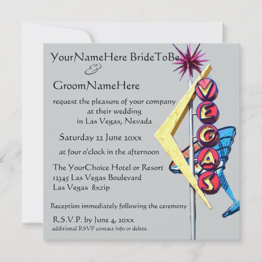 Las Vegas Wedding Neon Sign. Silver Grey Kaart (Voorkant)