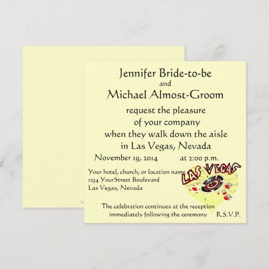 Las Vegas Wedding Pastel Yellow Heart Kaart (Voorkant / Achterkant)