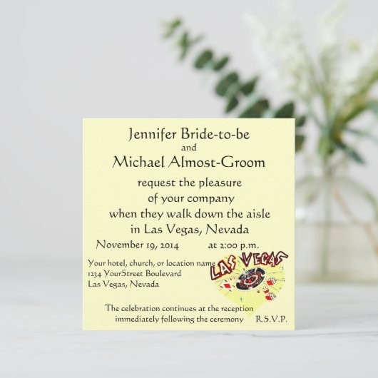Las Vegas Wedding Pastel Yellow Heart Kaart (Staand voorkant)