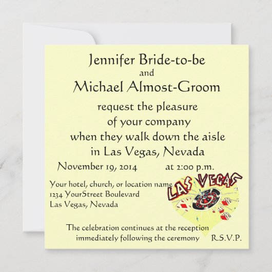 Las Vegas Wedding Pastel Yellow Heart Kaart (Voorkant)