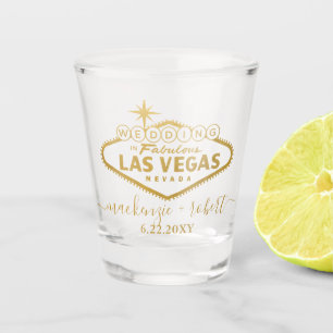 Las Vegas Wedding Personalized Script Favor Gold Shot Glas