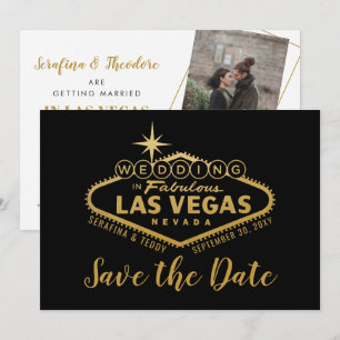 Las Vegas Wedding Photo Save the Date Black Gold