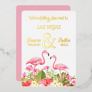 Las Vegas Wedding Pink Flamingos Gold Foil Folie i Folie Uitnodiging