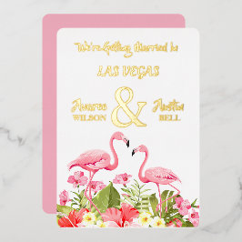 Las Vegas Wedding Pink Flamingos Gold Foil Folie i Uitnodiging