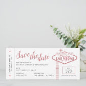 Las Vegas Wedding Plane Ticket Save the Date Kaart (Staand voorkant)