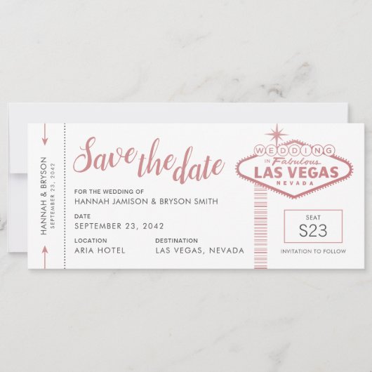 Las Vegas Wedding Plane Ticket Save the Date Kaart (Voorkant)