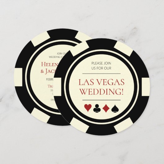 Las Vegas Wedding Poker Chip Black Cream White Kaart (Voorkant / Achterkant)
