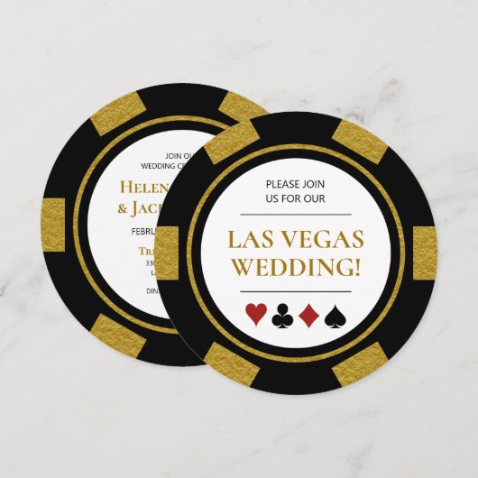 Las Vegas Wedding Poker Chip Gold Black White Kaart (Voorkant / Achterkant)