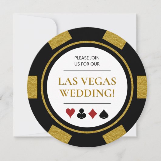 Las Vegas Wedding Poker Chip Gold Black White Kaart (Voorkant)