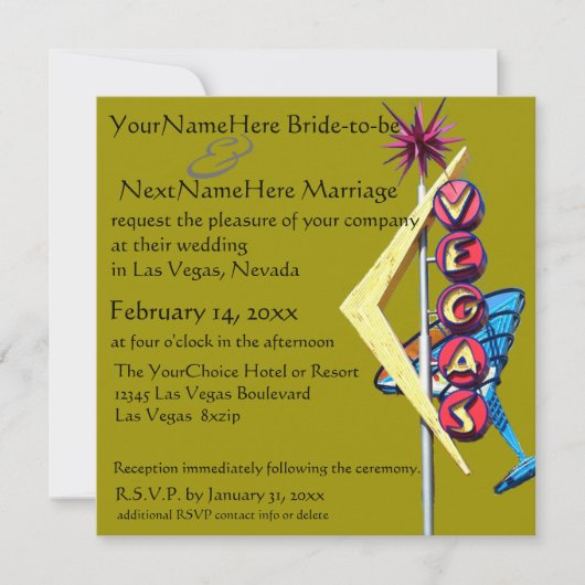 Las Vegas Wedding & Receptie Olive Green Kaart (Voorkant)
