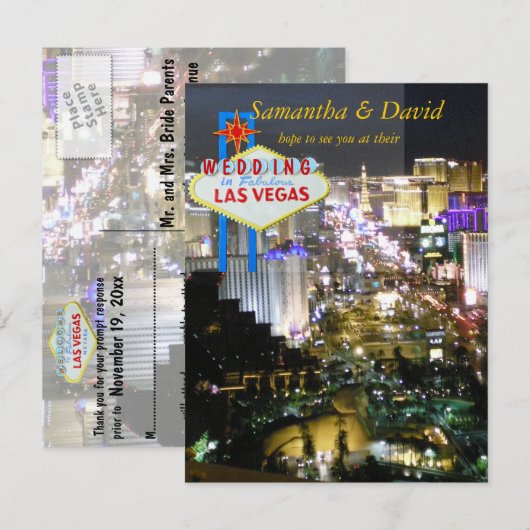 Las Vegas Wedding Receptie RSVP Uitnodiging Briefkaart (Voorkant / Achterkant)