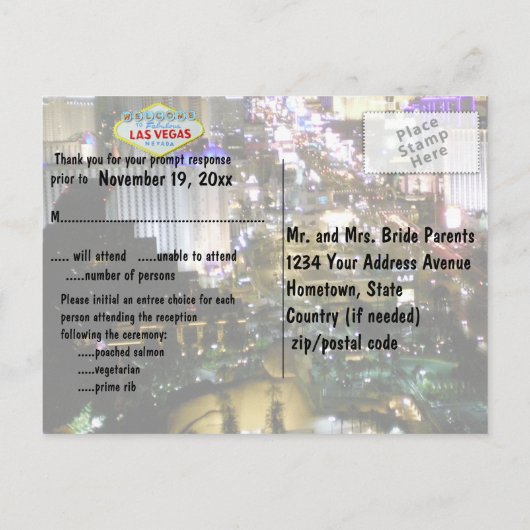 Las Vegas Wedding Receptie RSVP Uitnodiging Briefkaart (Achterkant)
