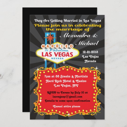 Las Vegas Wedding Reception Invitations Kaart (Voorkant / Achterkant)