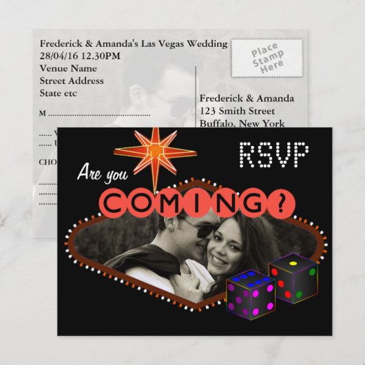 Las Vegas Wedding Reception RSVP Uitnodiging Briefkaart (Voorkant / Achterkant)