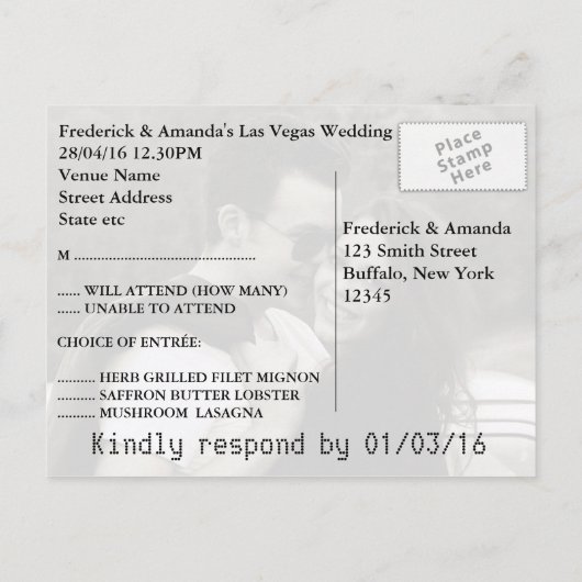 Las Vegas Wedding Reception RSVP Uitnodiging Briefkaart (Achterkant)
