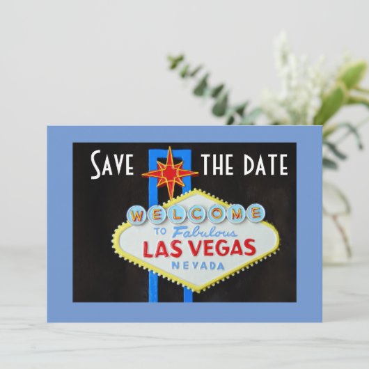 Las Vegas Wedding Save the Date Blue Kaart (Staand voorkant)