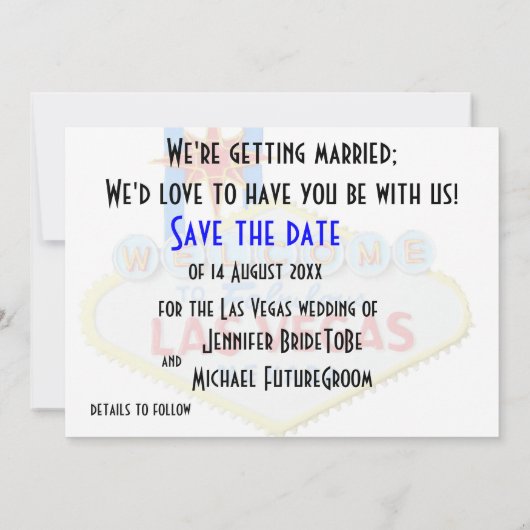 Las Vegas Wedding Save the Date Blue Kaart (Achterkant)