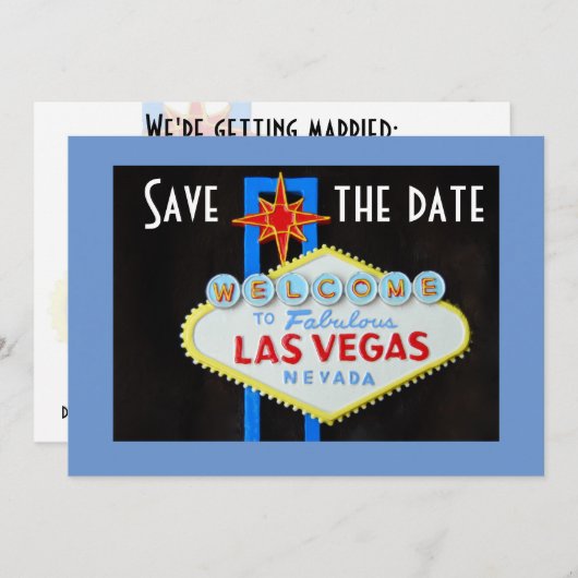 Las Vegas Wedding Save the Date Blue Kaart (Voorkant / Achterkant)