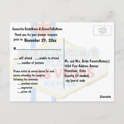 Las Vegas Wedding Save the Date Briefkaart (Achterkant)