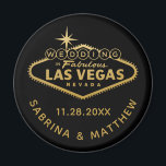 Las Vegas Wedding Save the Date of Favor Magneet<br><div class="desc">Het beroemde Las Vegas Sign., gepersonaliseerd in faux gold folie voor je bruiloft op een zware werkmagneet, een unieke redding van de datum voor een Las Vegas Wedding en een geweldige huwelijksgunst, cadeau van een bruidpartij, bruidsmeisje en groomsman, vrijgezellenfeest prijs, of bachelorette of bachelor party momento. Geweldig cadeau voor een...</div>