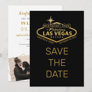 Las Vegas Wedding Save the Date Photo Black Gold