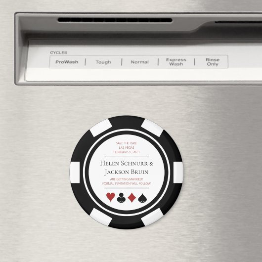 Las Vegas Wedding Save the Date Poker Chip Black Magneet (Insitu (Vaatwasser))