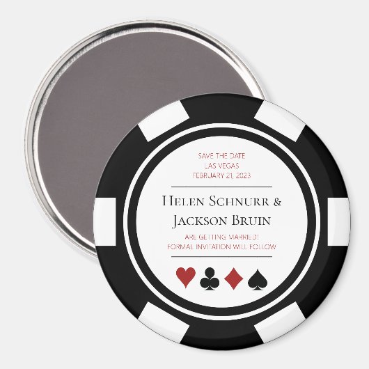 Las Vegas Wedding Save the Date Poker Chip Black Magneet (Voorkant / Achterkant)